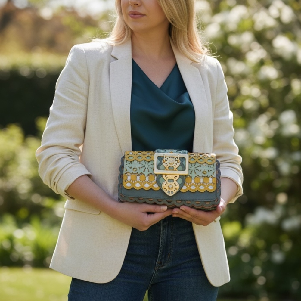 Burberry London ~ England Layered Lace Shoulder Bag in Celadon Blue - 2016